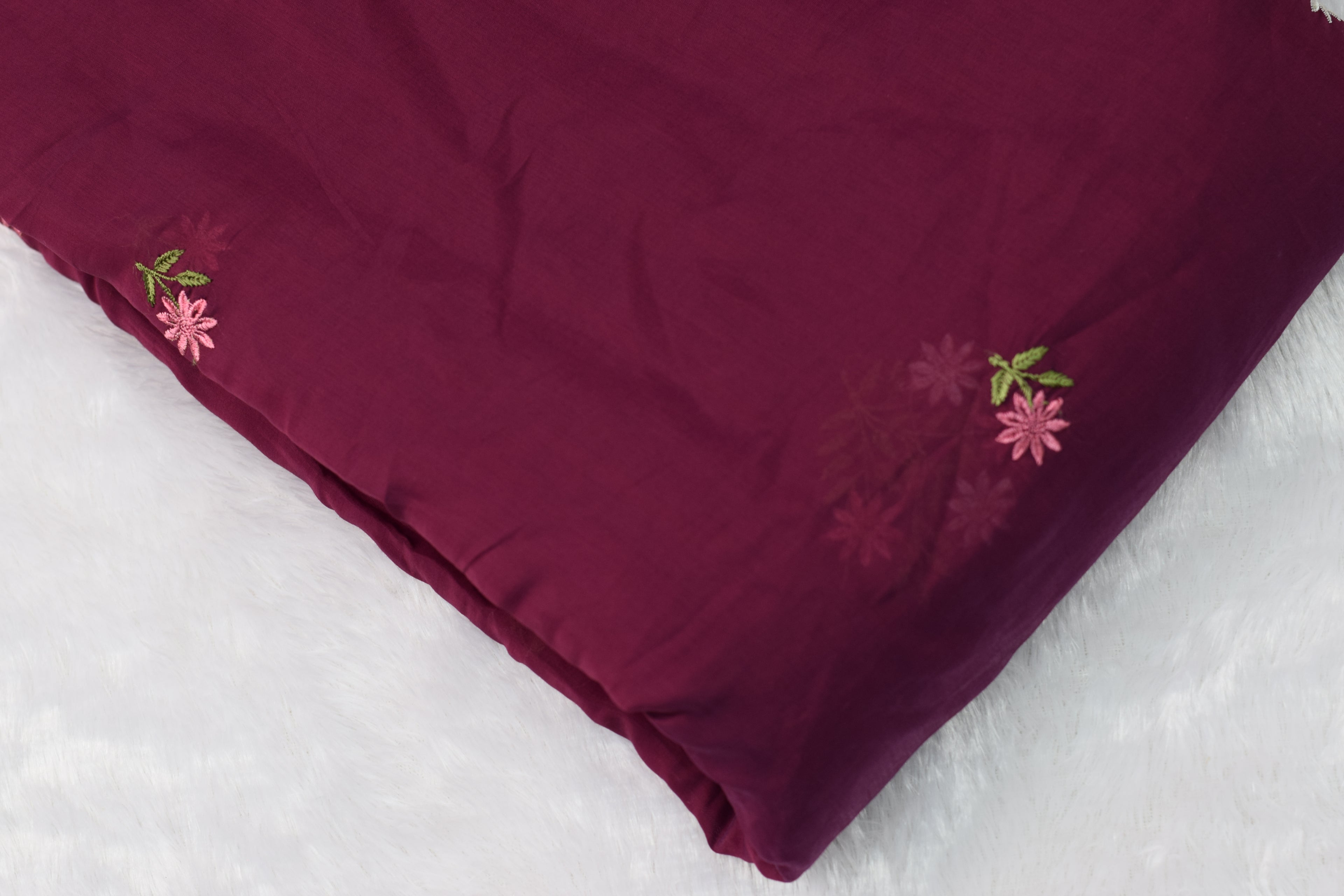 Elegant Wine Mul Chanderi Fabric – 44 Inches Width | Floral Embroidered Dress Material