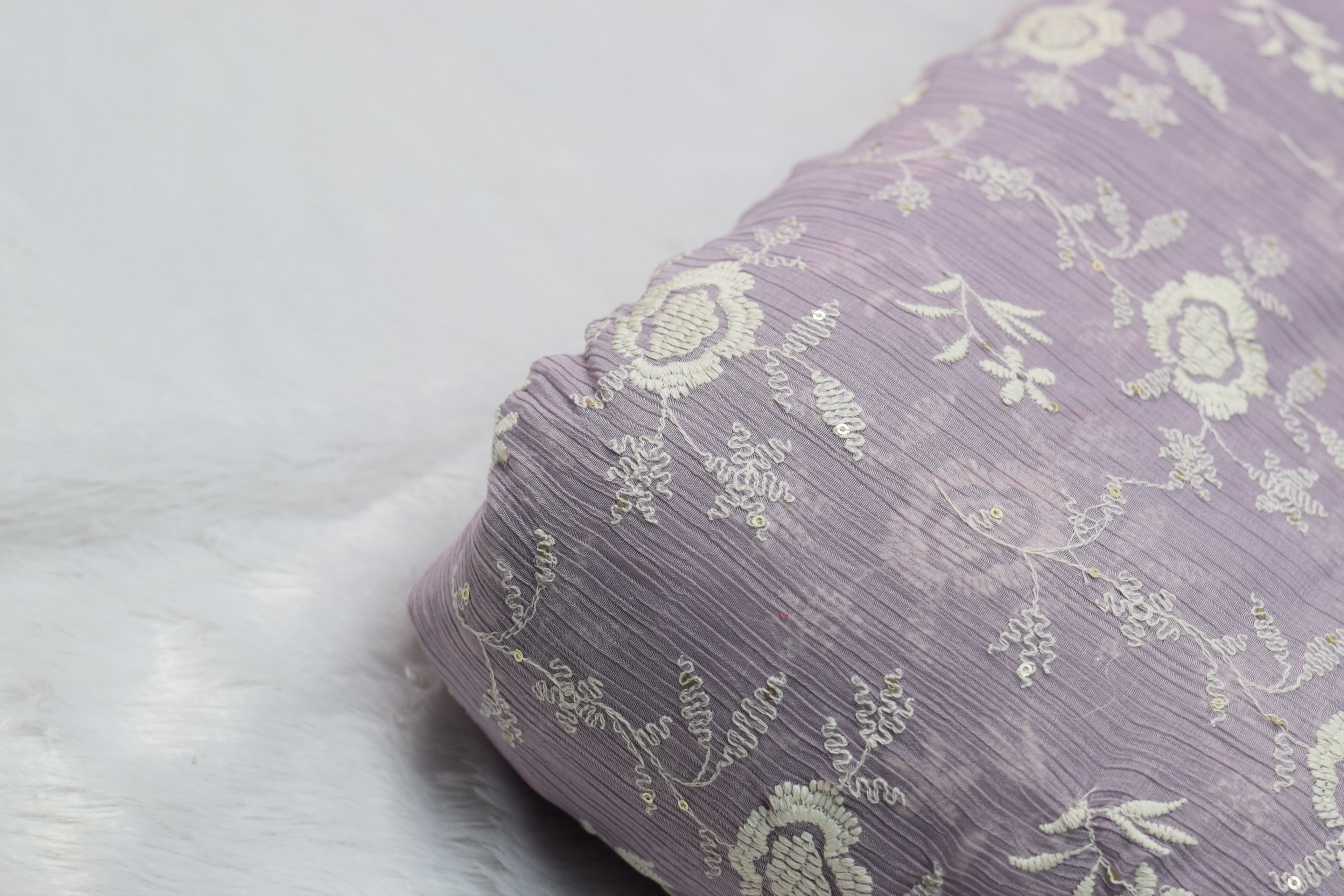 Elegant Lavender Crushed Georgette Fabric with Floral Embroidery – Soft Lightweight Dress - 44 Inches Width