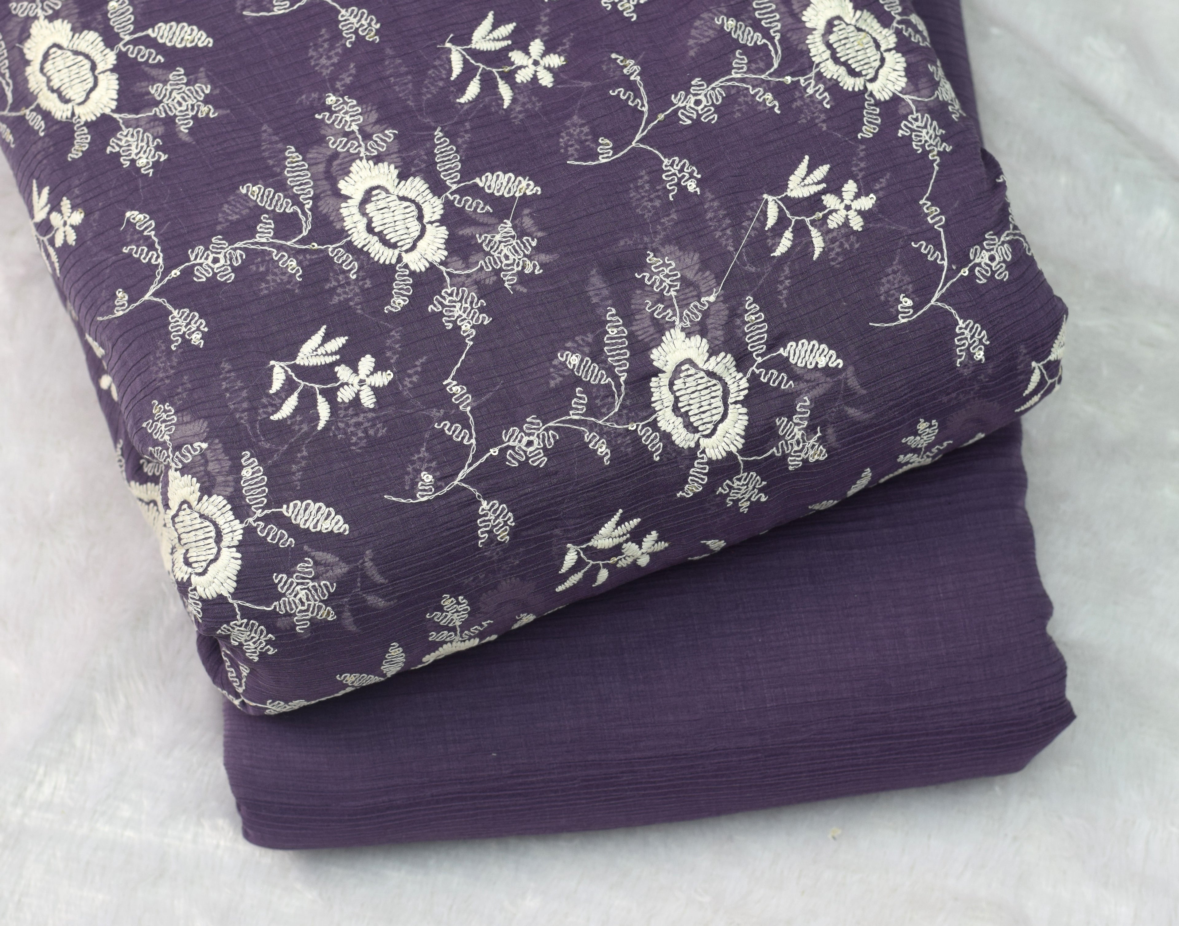 Elegant Purple Floral Crushed Georgette Fabric – 44 Inch Width