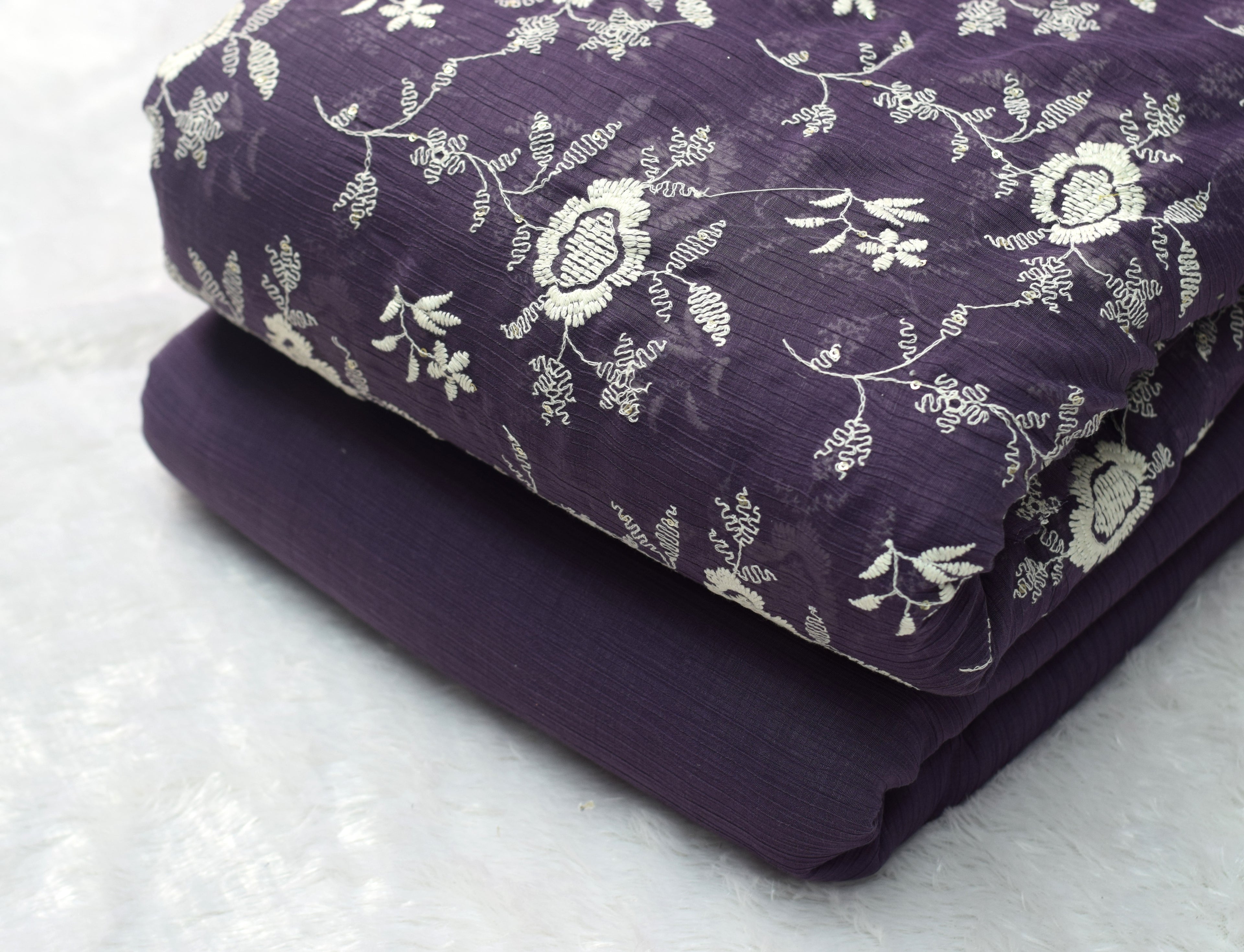 Elegant Purple Floral Crushed Georgette Fabric – 44 Inch Width