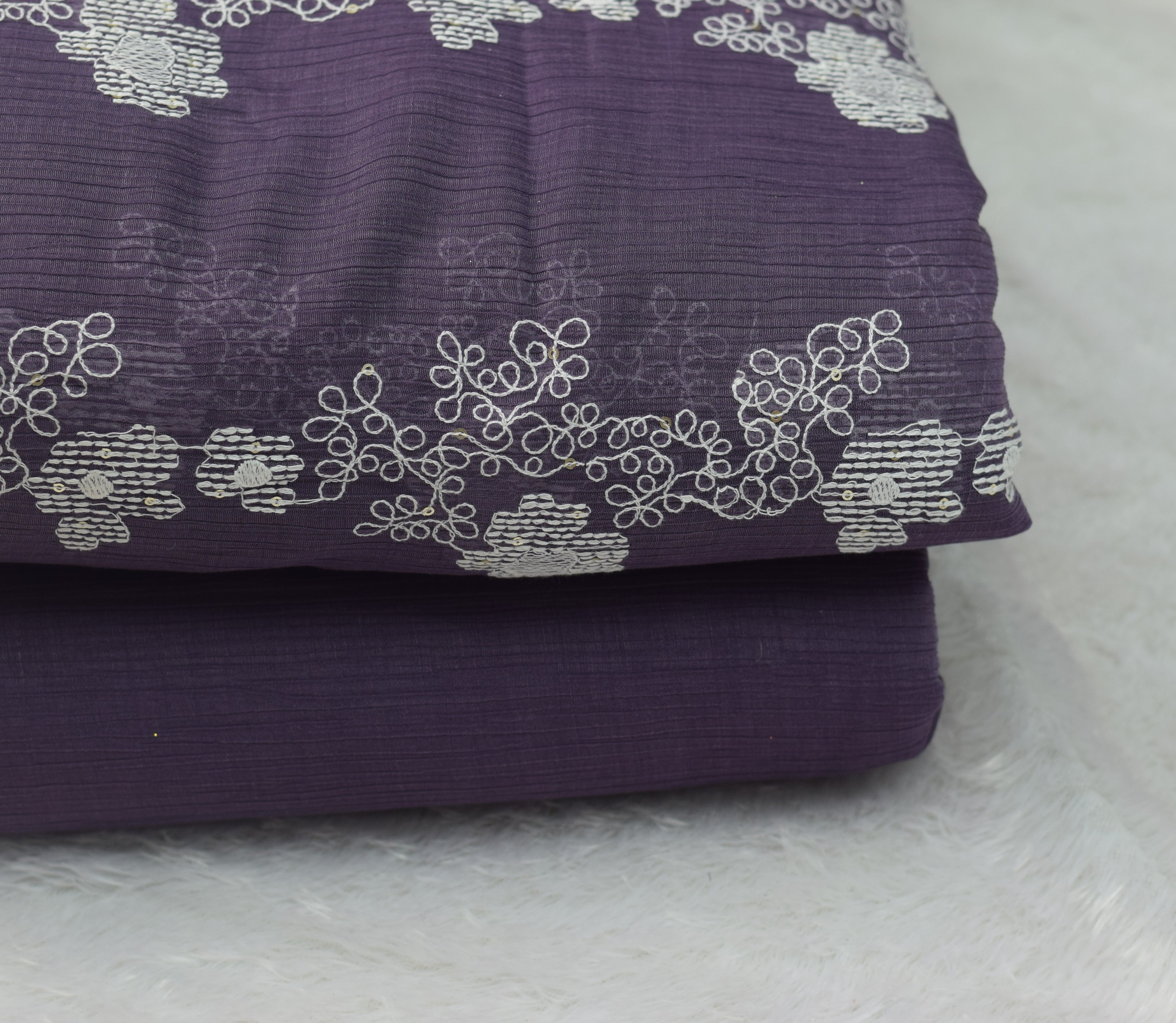 Crushed Georgette Fabric – Purple Floral Print | 44 Inches Width | Lightweight Dress Material