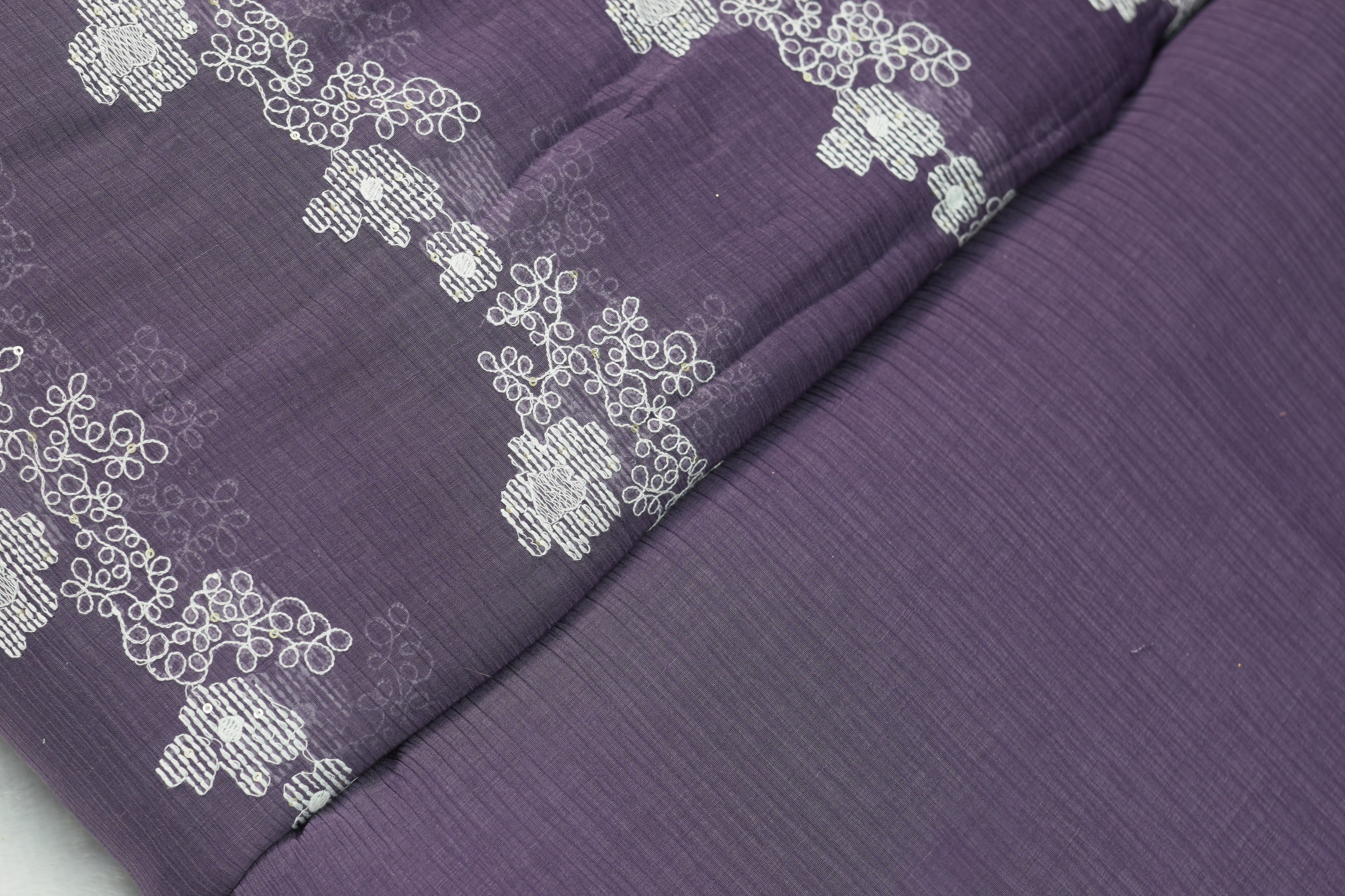 Crushed Georgette Fabric – Purple Floral Print | 44 Inches Width | Lightweight Dress Material