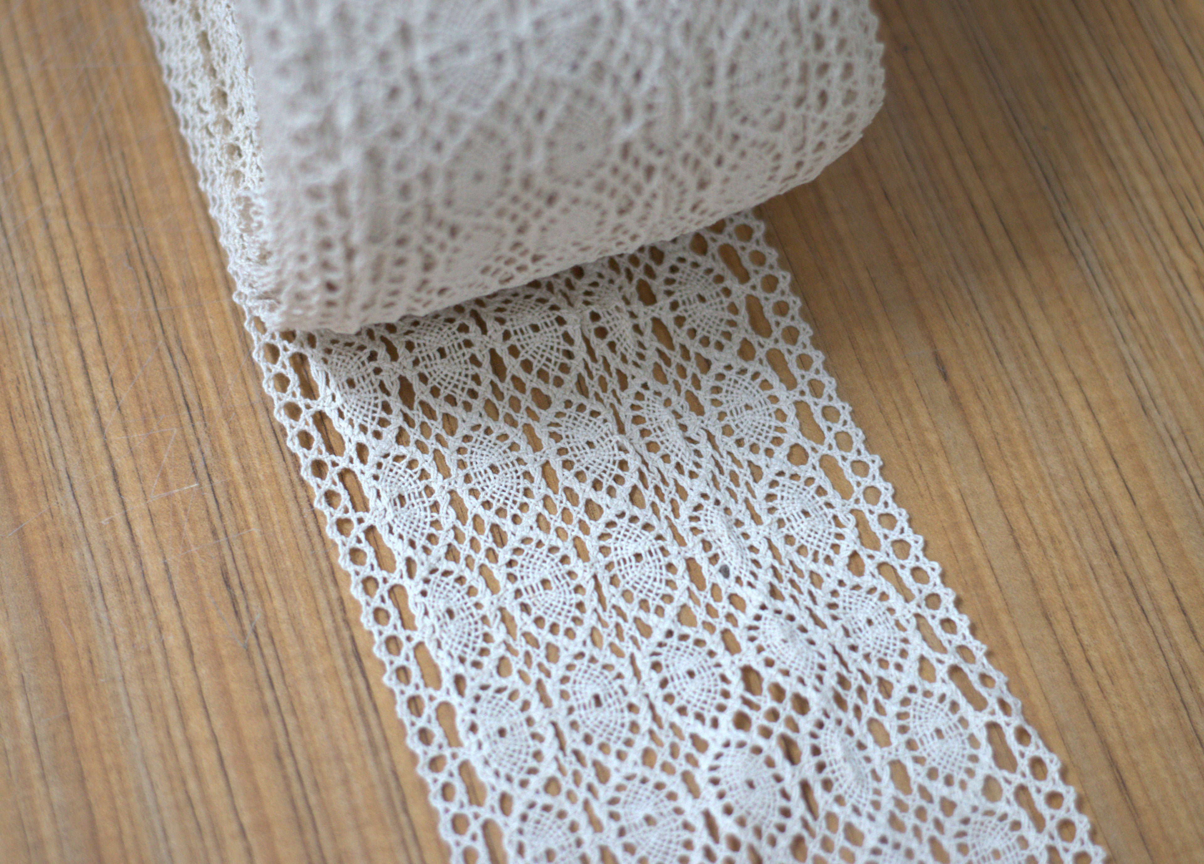 Elegant White / Beige Cotton Lace Trim – 14 cm Width | Available in 10M /20M Rolls | Floral Crochet Design