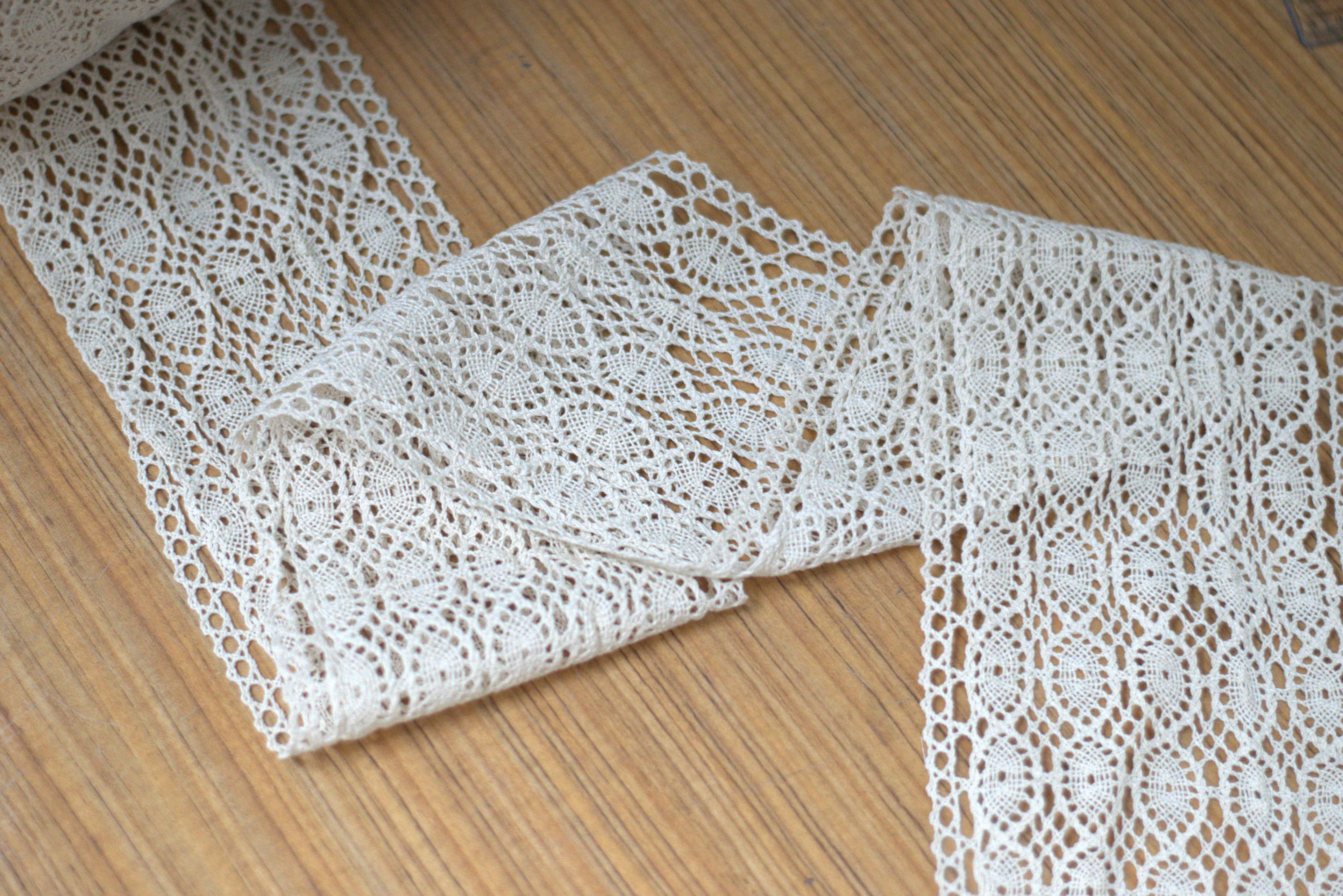Elegant White / Beige Cotton Lace Trim – 14 cm Width | Available in 10M /20M Rolls | Floral Crochet Design