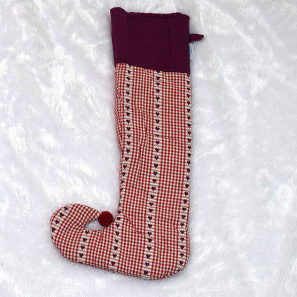 🎄 Festive Red & White Cotton Christmas Stocking – Decorative Hanging Gift Holder