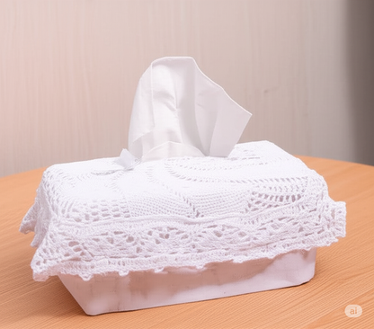 Handmade White Crochet Tissue Box Cover – Elegant Lace Design
