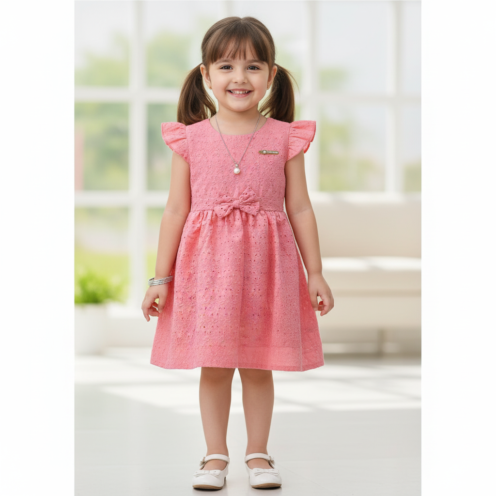 Pretty Pink Hakoba Kids Frock with Bow