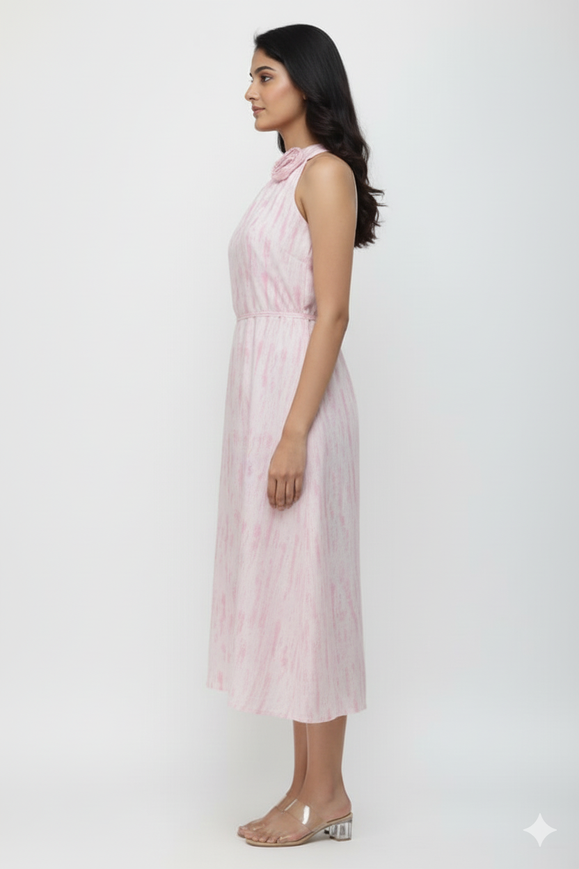 Elegant Pink Printed Free Size A-Line Ladies Frock