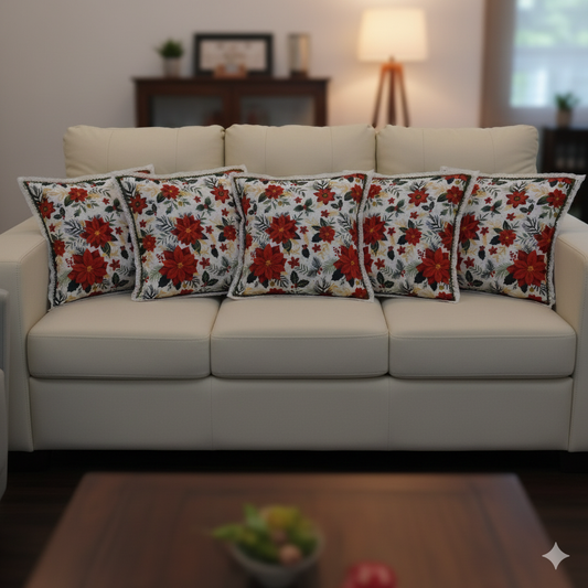 Festive Floral Printed Cushion Cover Set of 5 – 16x16 Inch