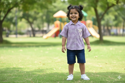 Girls Cotton Top with White Thread Work & Floral Design