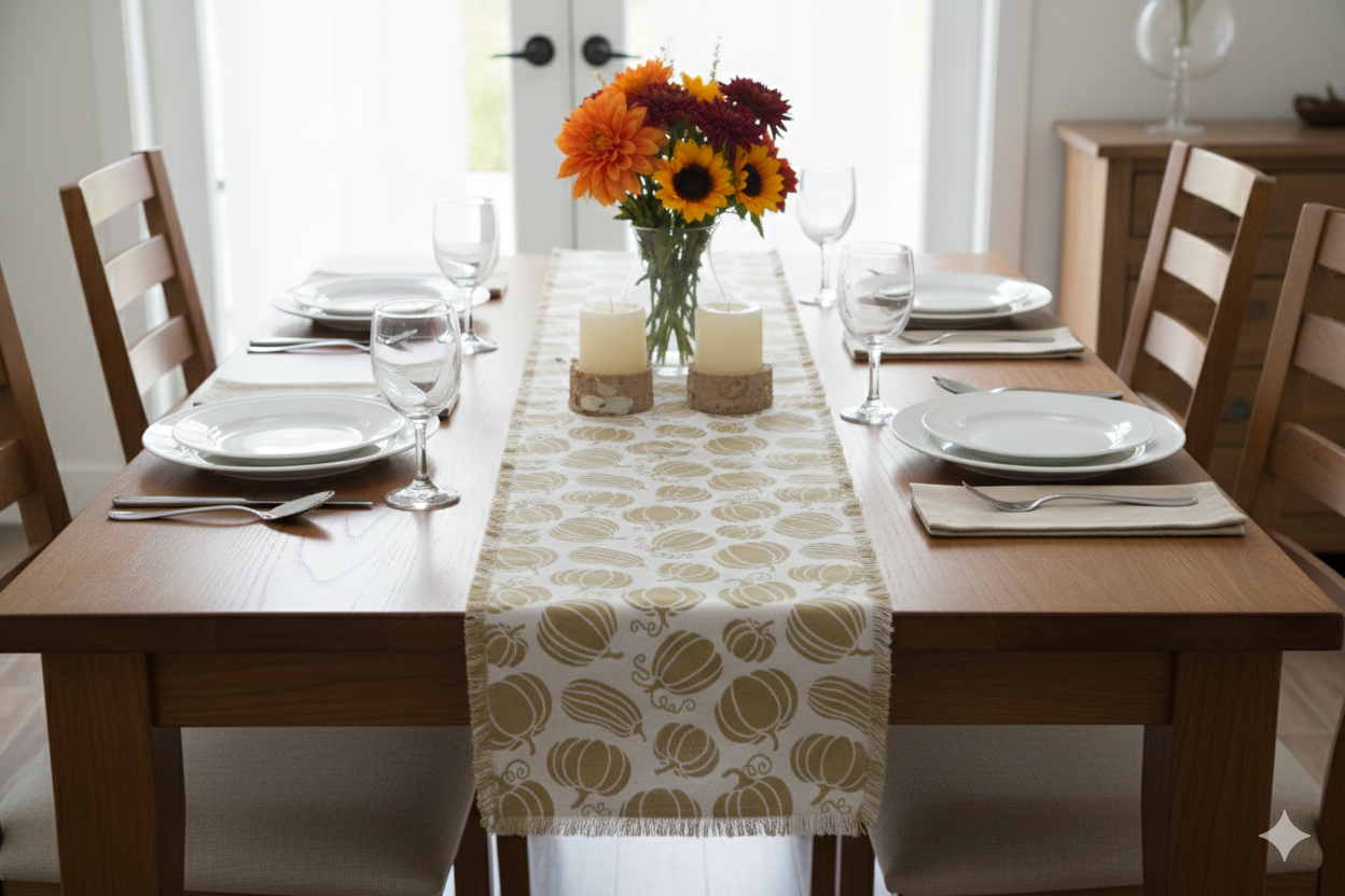 Pumpkin Print Cotton Table Runner – 2.35 cm x 40 cm | Decorative Dining Table Runner
