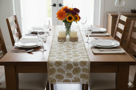 Pumpkin Print Cotton Table Runner – 2.35 cm x 40 cm | Decorative Dining Table Runner