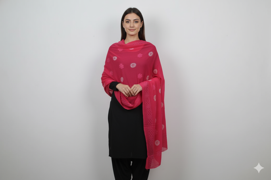 Elegant Pink Georgette Embroidered And Printed Shawl