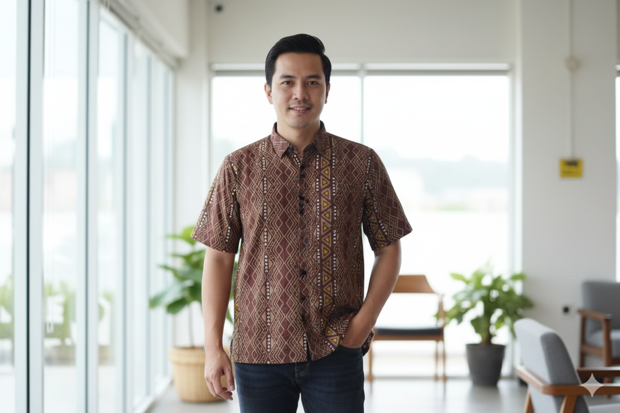 🧥  Men's Brown Geometric Print Rayon Shirt - Short Sleeve Casual Wear