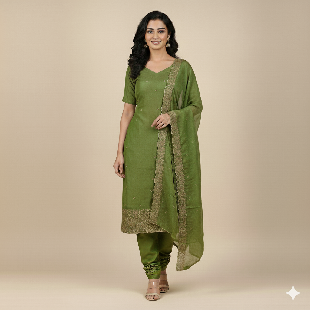 Elegant Organza Churidar Set Material with Dupatta