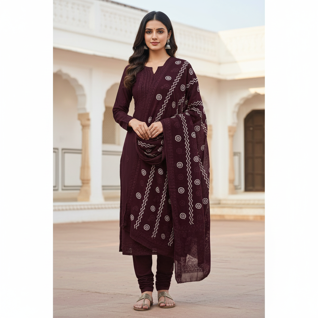 Elegant Maroon Bandhani Printed Georgette Shawl