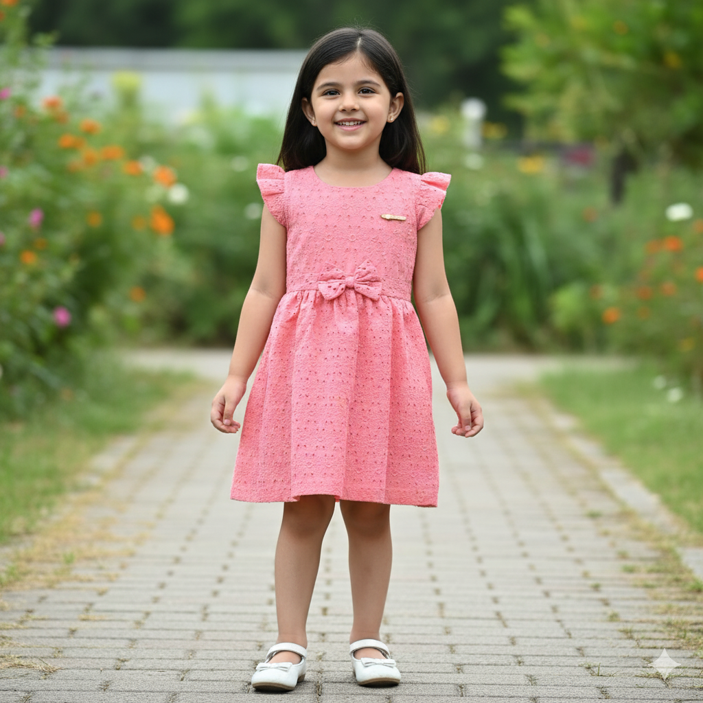 Pretty Pink Embroidered Kids Frock with Bow