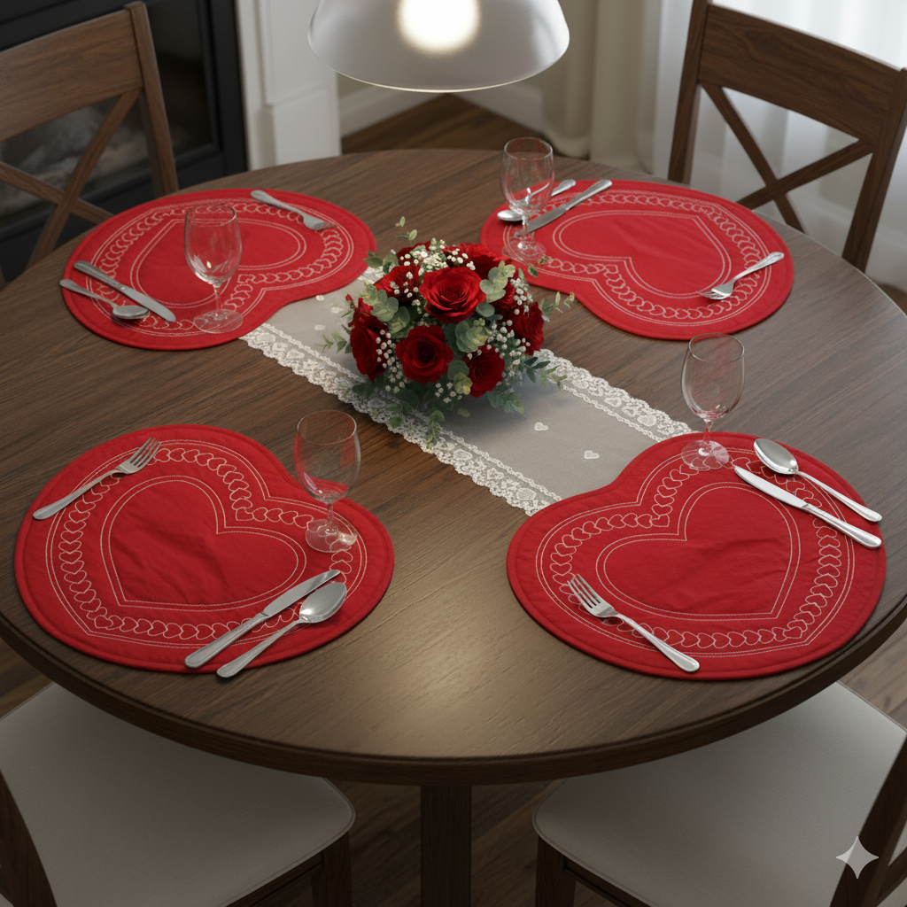 Heart Shaped Red Quilted Table Mat
