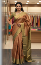 Elegant Copper Brown & Olive Green Art Silk Saree with Subtle Brocade Detailing