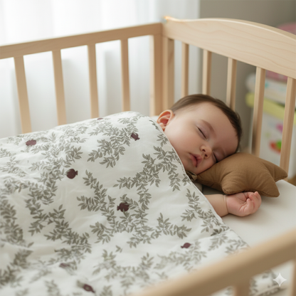 Soft Cotton Baby Blanket(Baby Quilt) – 45 x 45 Inches | Handcrafted Comfort with Leaf & Pomegranate Print