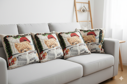 Christmas Teddy Reading Newspaper Cushion  – 16x16 Inch