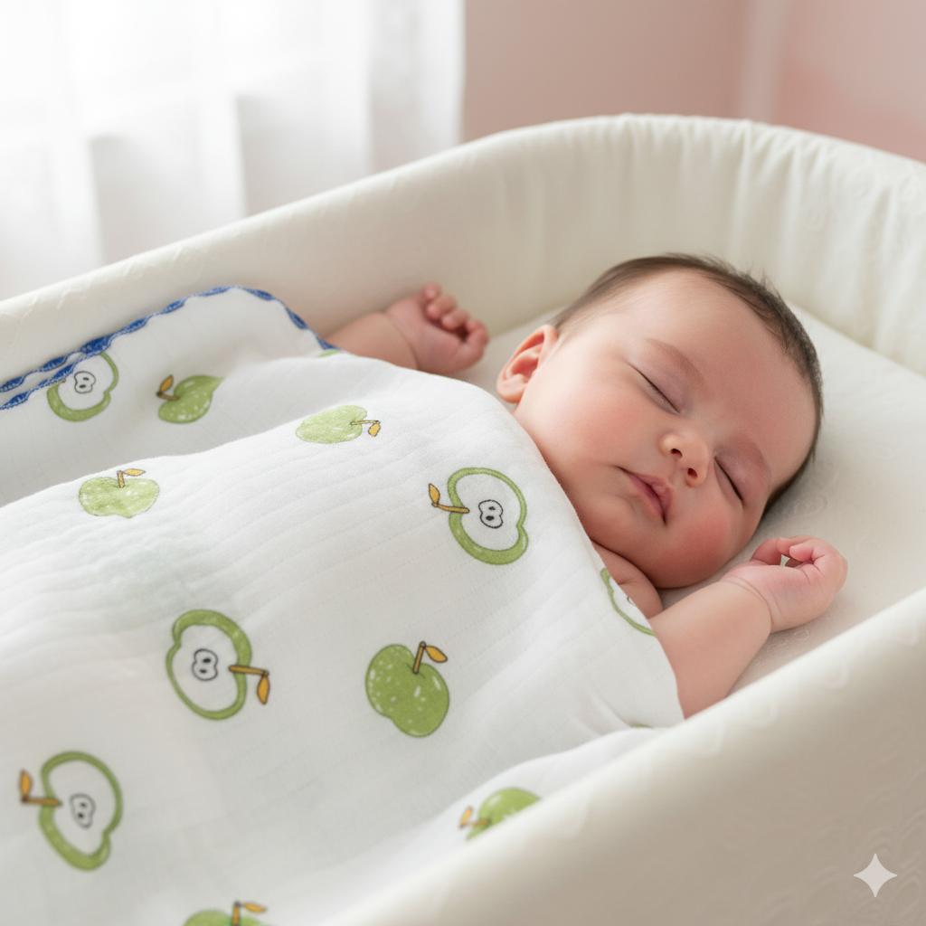 Soft Cotton Baby Blanket – 32 x 32 Inches | Green Apple Print