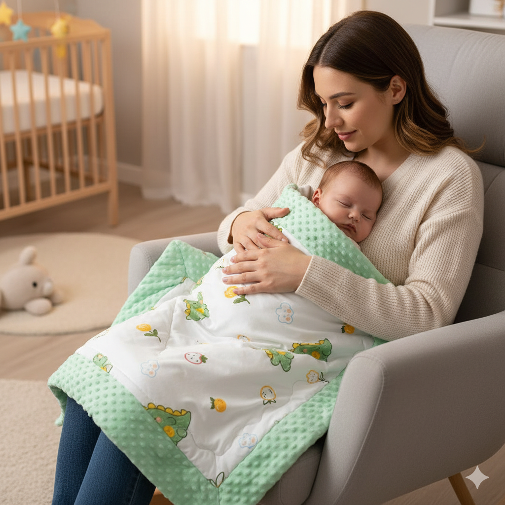 Soft Cotton Baby Blanket - 37" x 37" | Cute Dinosaur & Fruit Print | Ultra Cozy Baby Quilt