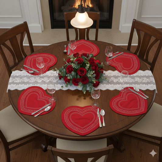 Heart Shaped Red Quilted Table Mat