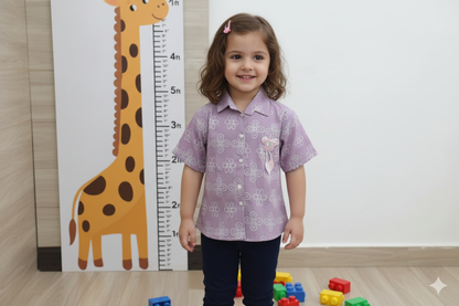 Girls Cotton Top with White Thread Work & Floral Design