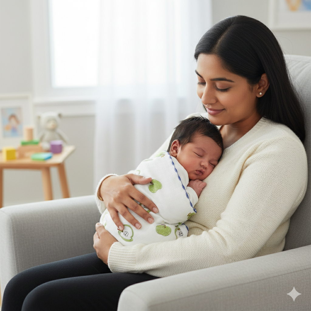 Soft Cotton Baby Blanket – 32 x 32 Inches | Green Apple Print