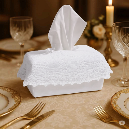 Handmade White Crochet Tissue Box Cover – Elegant Lace Design
