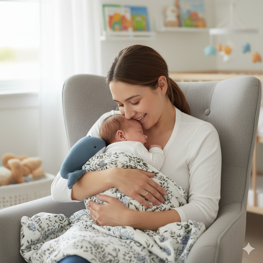 Soft Cotton baby blanket ( Baby Quilt)  with Floral & Bunny Print with Whale Pillow – 45” x 45”Handcrafted Floral & Bunny