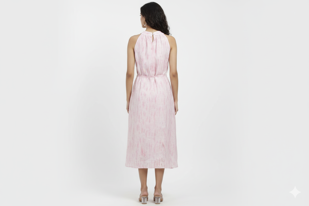 Elegant Pink Printed Free Size A-Line Ladies Frock