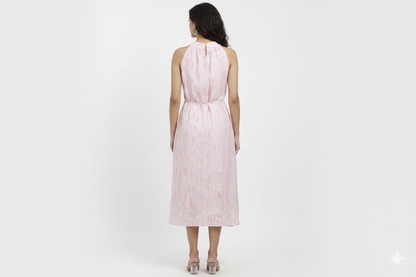 Elegant Pink Printed Free Size A-Line Ladies Frock