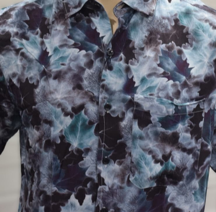 Men’s Leaf Print Casual Shirt – Short Sleeve Button Down