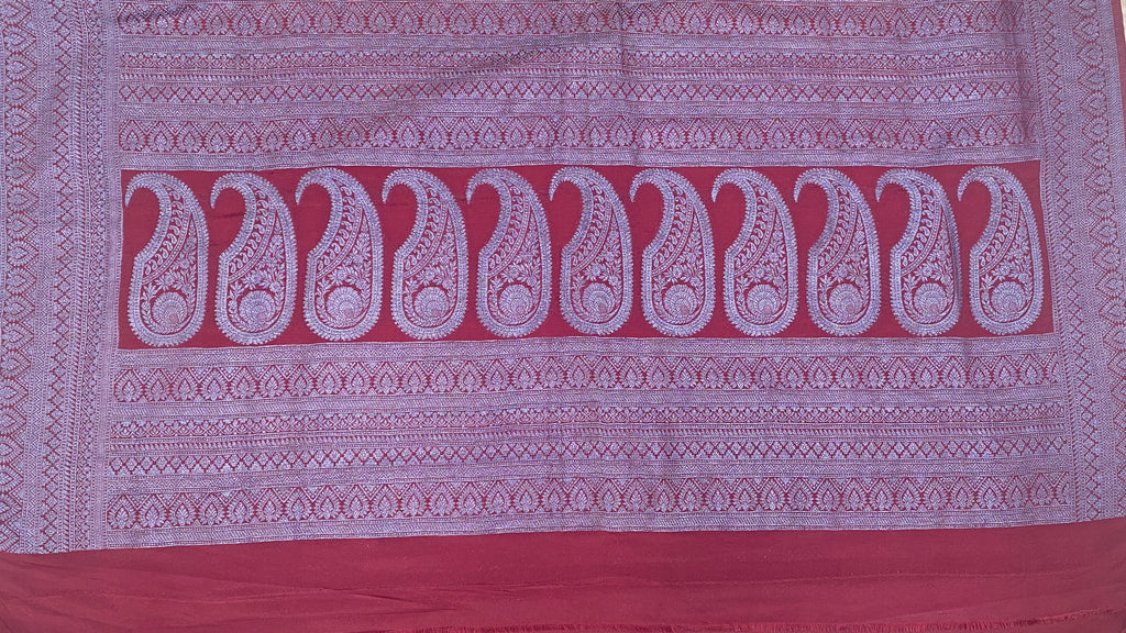 Mustard Yellow Banarassi  Silk  Saree with Meroon Border & Traditional Motifs