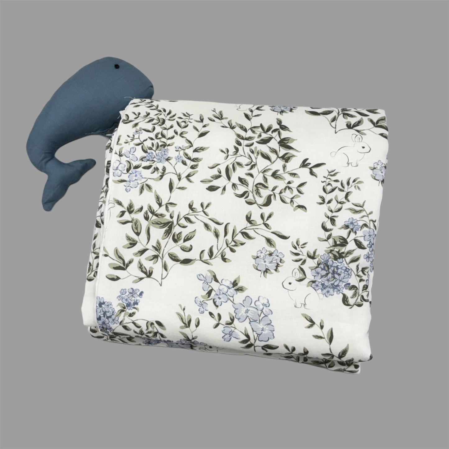 Soft Cotton baby blanket ( Baby Quilt)  with Floral & Bunny Print with Whale Pillow – 45” x 45”Handcrafted Floral & Bunny