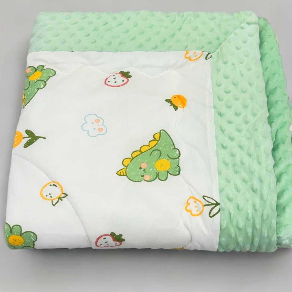 Soft Cotton Baby Blanket - 37" x 37" | Cute Dinosaur & Fruit Print | Ultra Cozy Baby Quilt