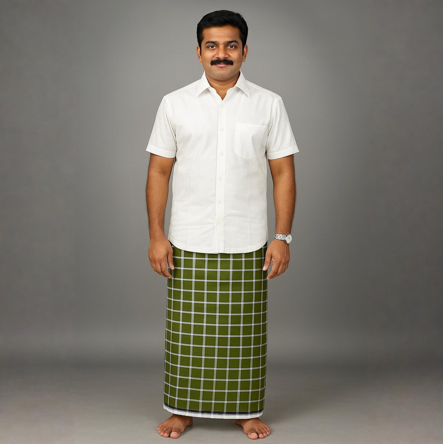 Kaylie Premium Cotton – Olive Green Checkered Fabric