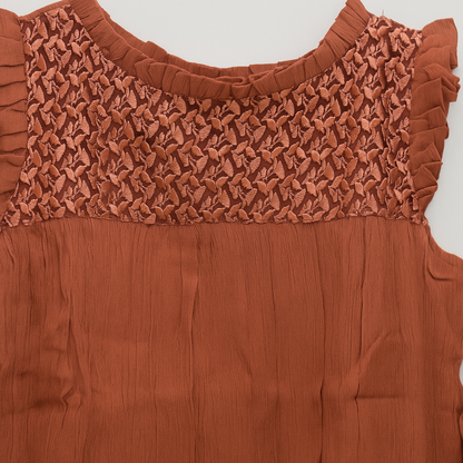 Rust Orange Smocked Cotton Frock for Girls
