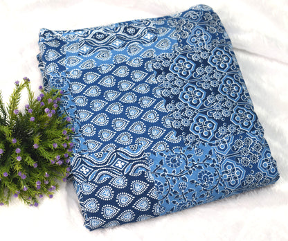 Premium Soft Cotton Churidar Material – Indigo Block Print | 3 Meter | 44 Inch Width