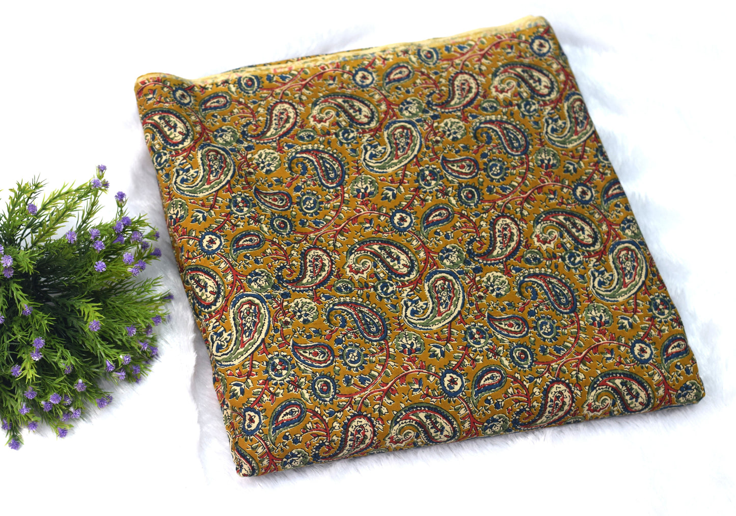 Soft Cotton Churidar Material – Mustard Paisley Print | 3 Meter, 44-Inch Width