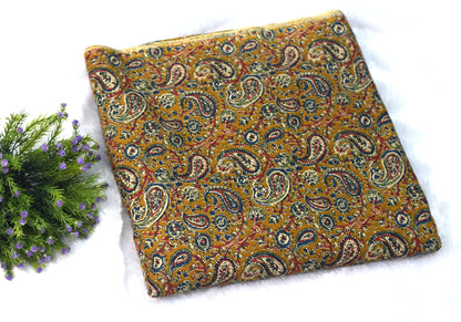Soft Cotton Churidar Material – Mustard Paisley Print | 3 Meter, 44-Inch Width