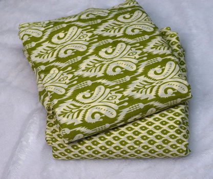 Green Ikat Print Mix & Match Cotton Dress Material Set – Top 2.75m & Bottom 2.25m