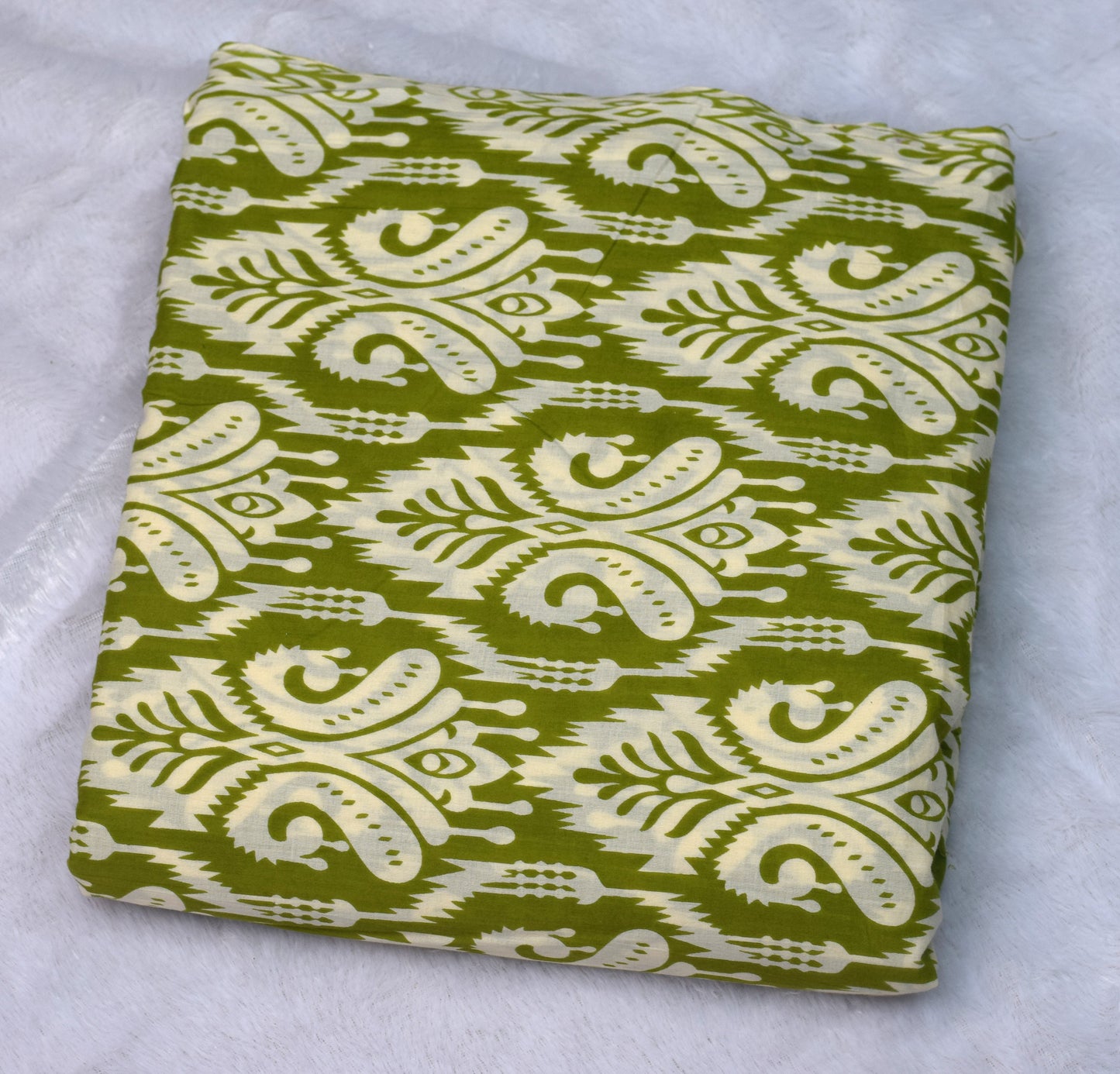 Green Ikat Print Mix & Match Cotton Dress Material Set – Top 2.75m & Bottom 2.25m