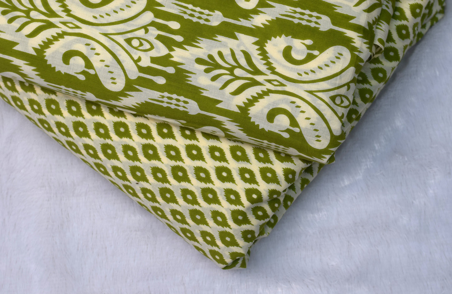 Green Ikat Print Mix & Match Cotton Dress Material Set – Top 2.75m & Bottom 2.25m