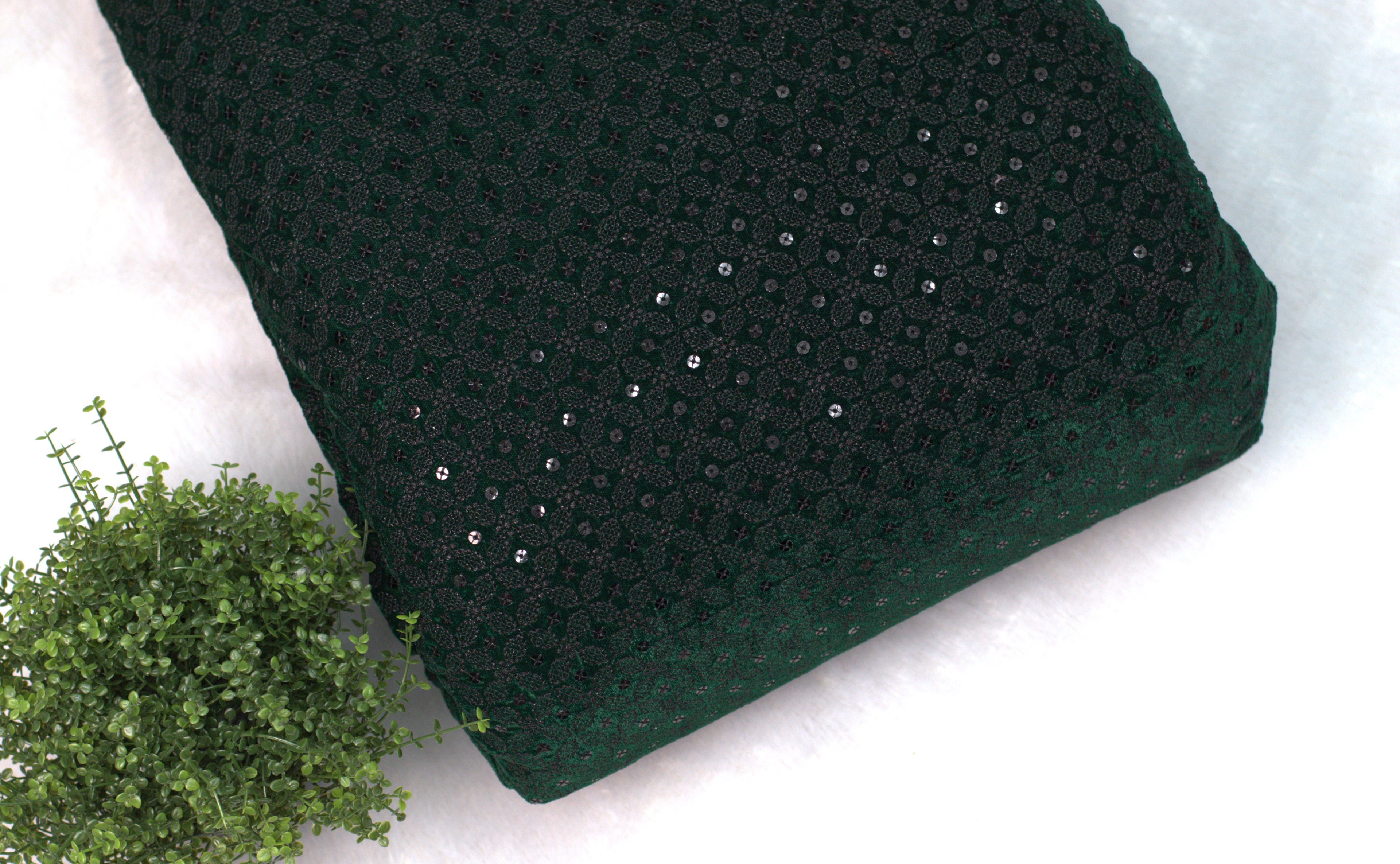 Luxury Dark Green Velvet Work Dress Material – 44 Inch Width-Length: 3 Meters