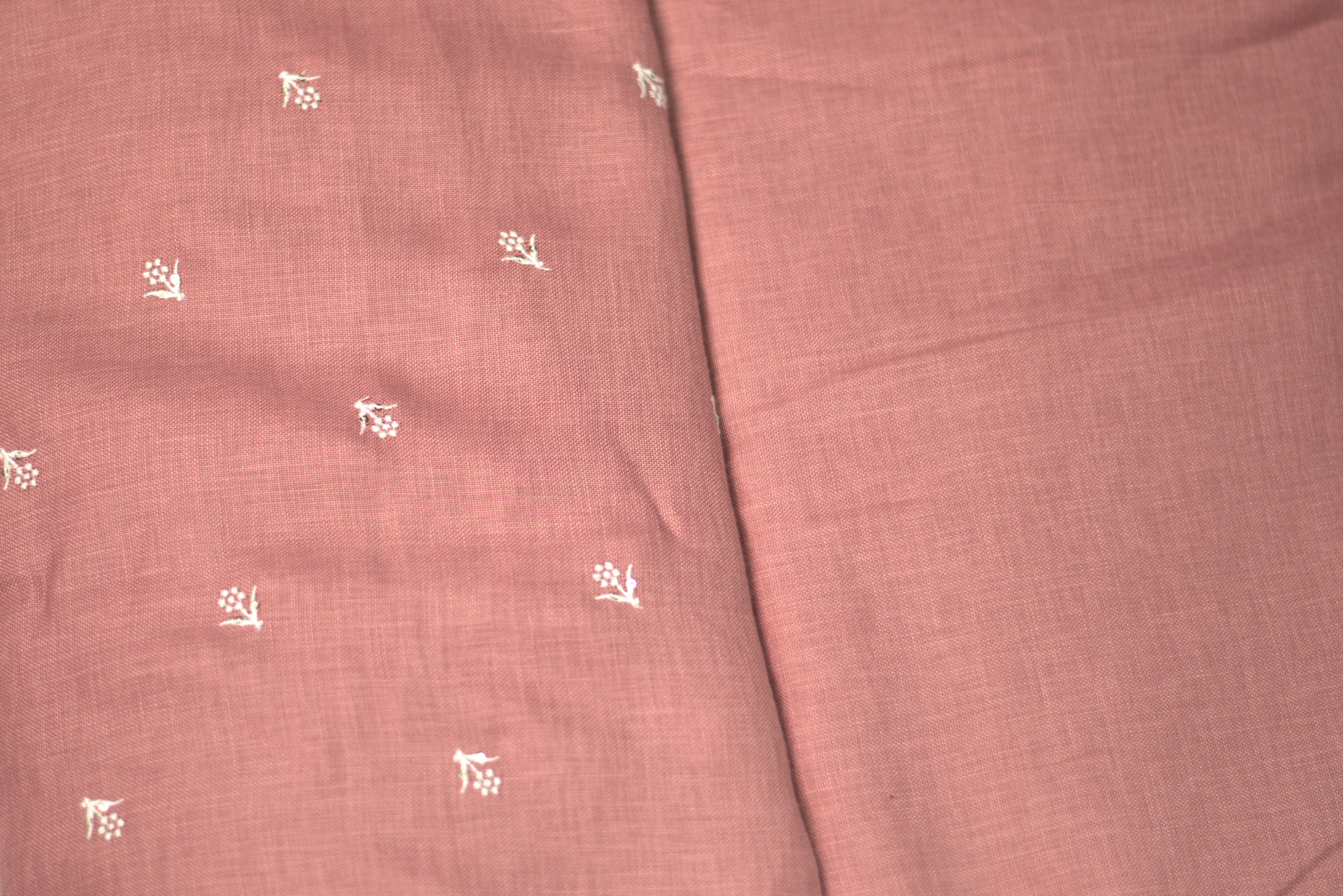 Dusty Rose Semi Linen Embroidered Top & Bottom Dress Material Set (2.75 m + 2 m) - Detail View - Linen Embroidered - Nushio