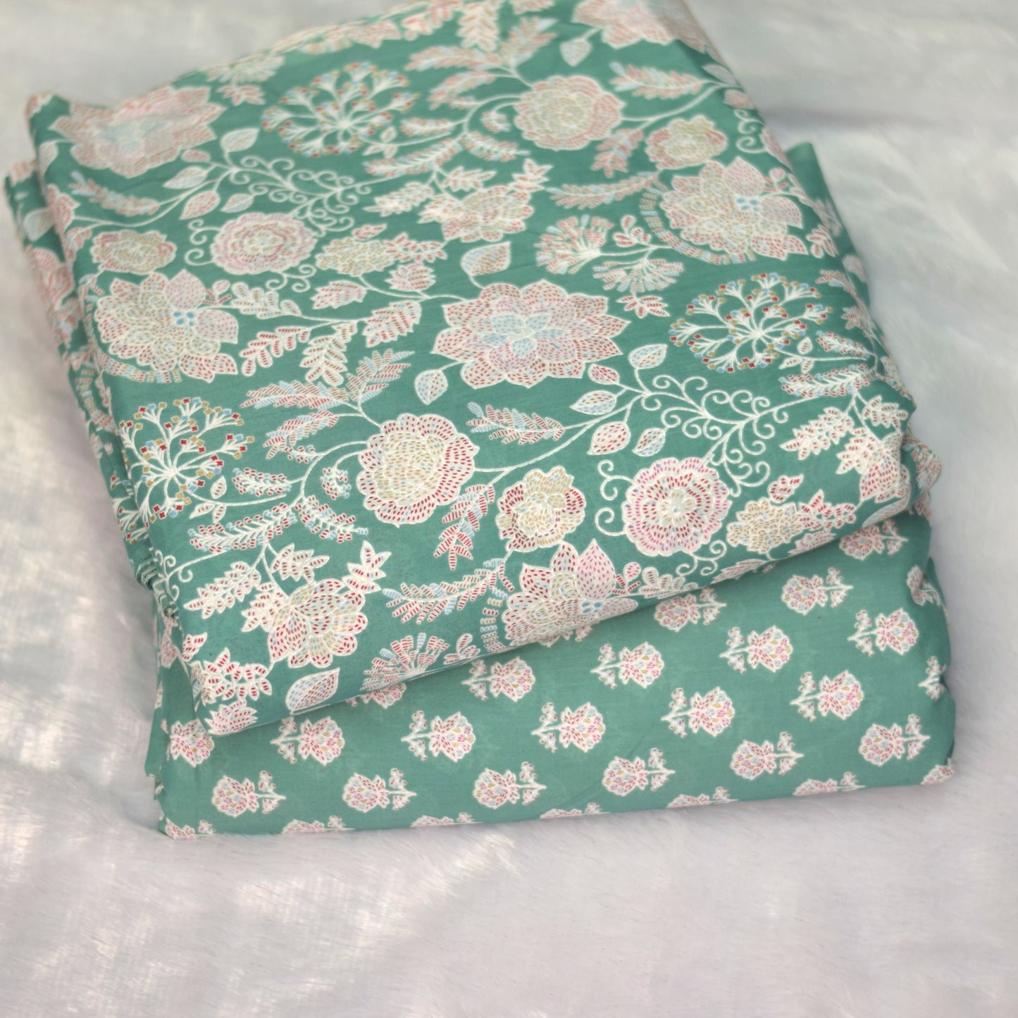 Elegant Green Floral Mix & Match Fabric Set – Top 2.75m & Bottom 2.25m