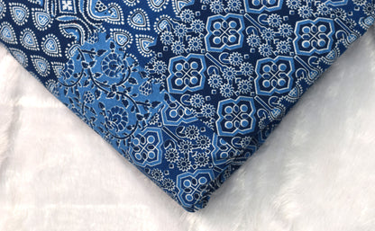 Premium Soft Cotton Churidar Material – Indigo Block Print | 3 Meter | 44 Inch Width